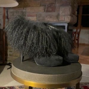 Black real suede ankle boots with Mongolian lamb “cuff”